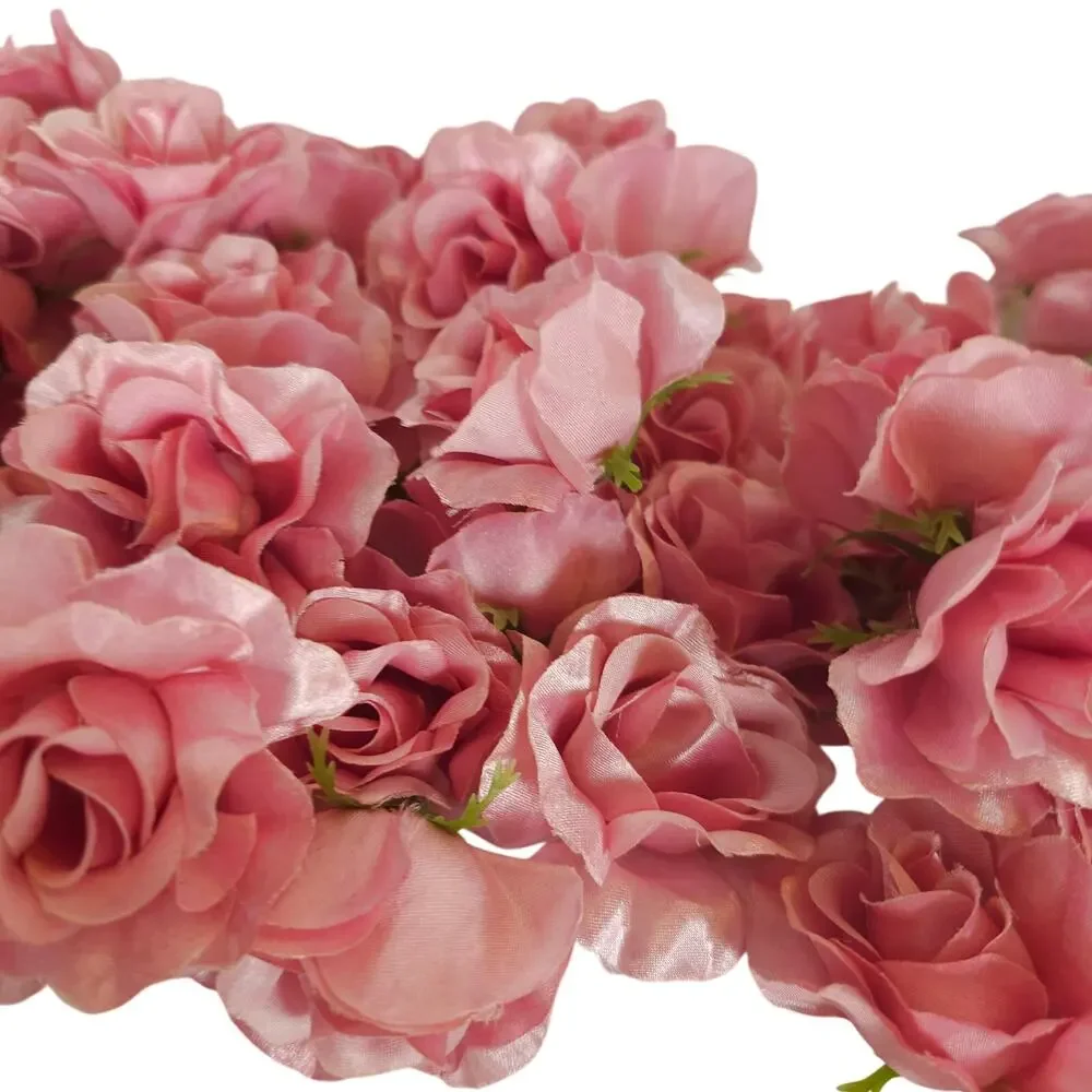 50 Pink Satin Rose Heads Stemless Wedding Floral Craft DIY 2.5in Flowers